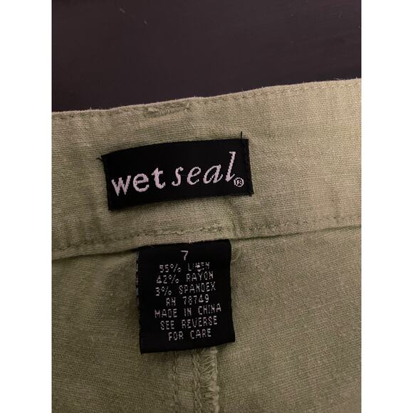 Wet Seal Cargo Capris Junior 7 Ruched Drawstring Cropped Pants Linen Pockets Y2K - Picture 3 of 7